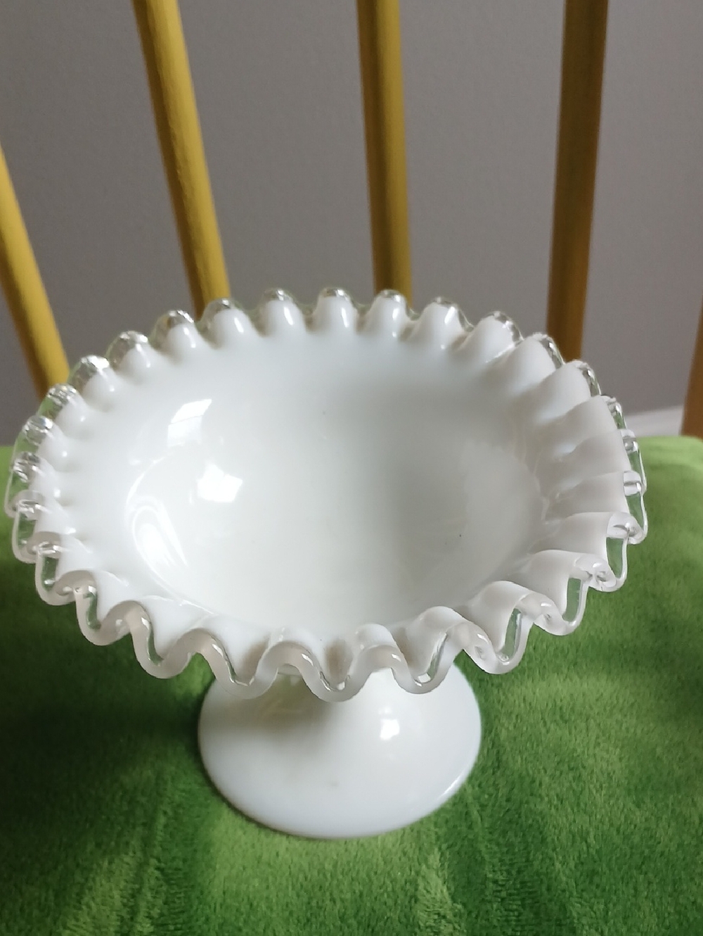 White Ruffled Glass Pedestal Compote - Decorative Centerpiece